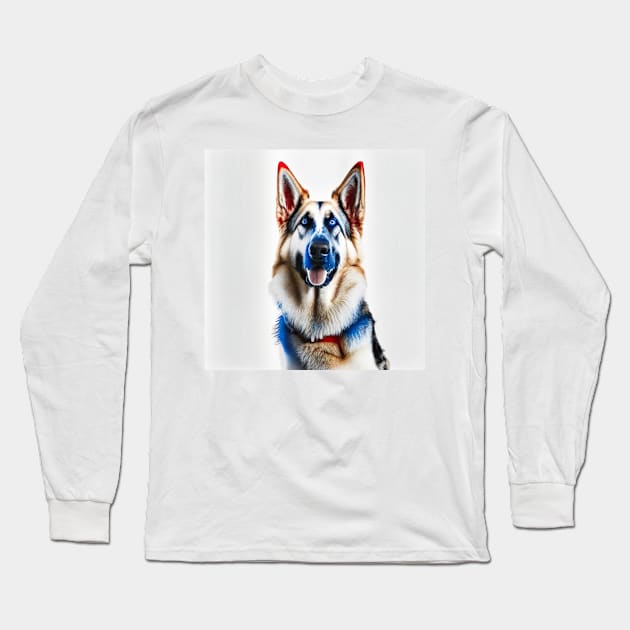 [AI Art] Red, blue and white German Shepherd Long Sleeve T-Shirt by Sissely